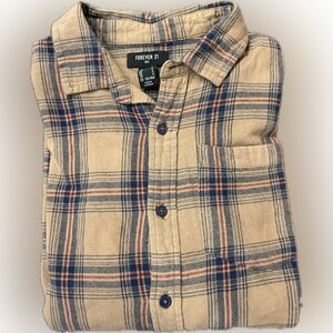 Forever 21 Men's Beige and Blue Plaid Shirt